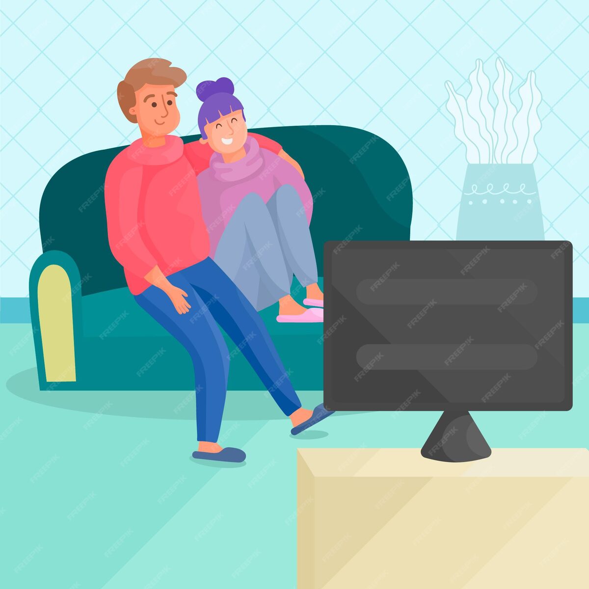 Couple using IPTV with EPG interface