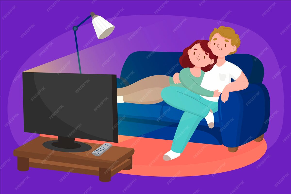 Family using advanced EPG features on their TV