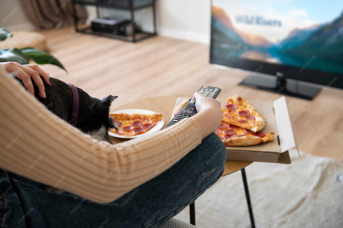 Woman relaxing with IPTV entertainment